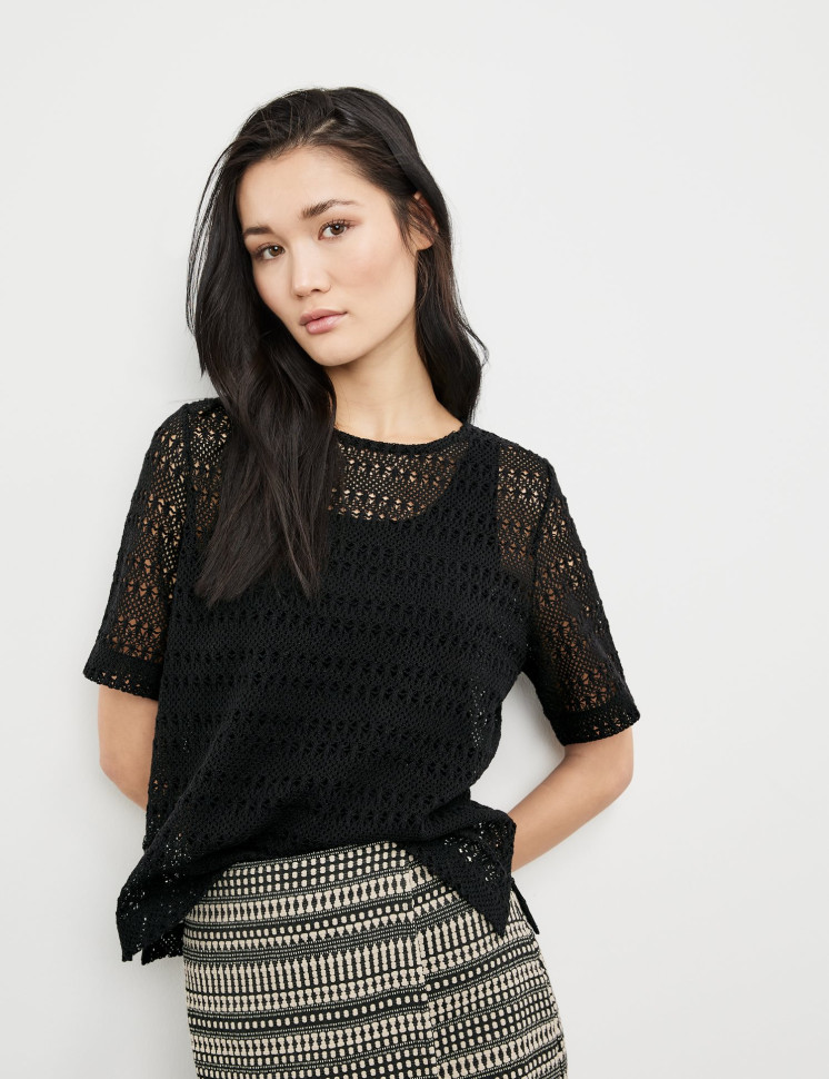 Футболка ажурной вязки из хлопка